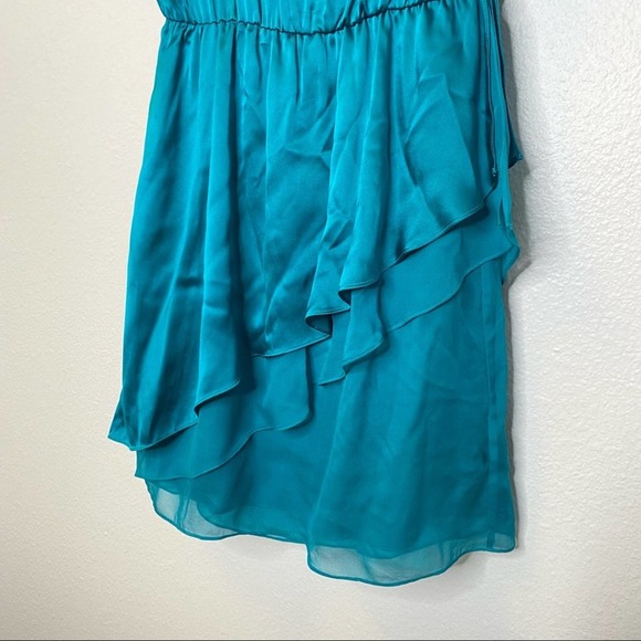 Alice + Olivia Silk Asymmetric Mini Dress Blue Turquoise Small - Picture 2 of 7